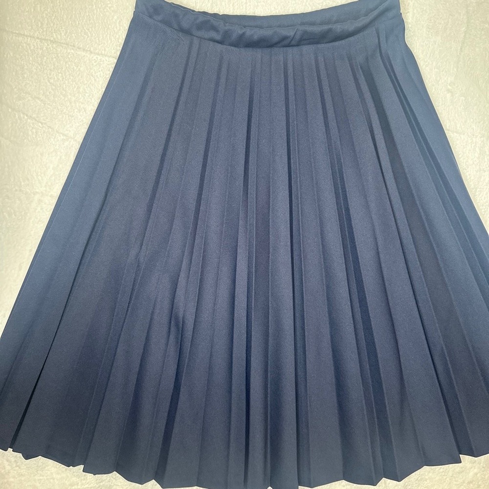 True Vintage Preppy Academia Coastal Navy Blue Pleated Midi Skirt USA MADE 12 - Picture 6 of 8